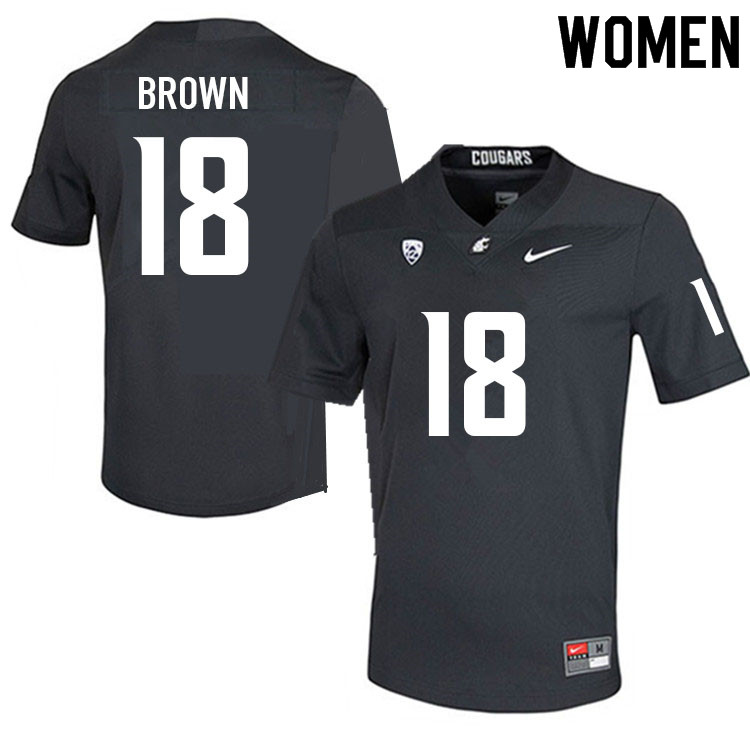 Women #18 Emmett Brown Washington State Cougars College Football Jerseys Sale-Charcoal